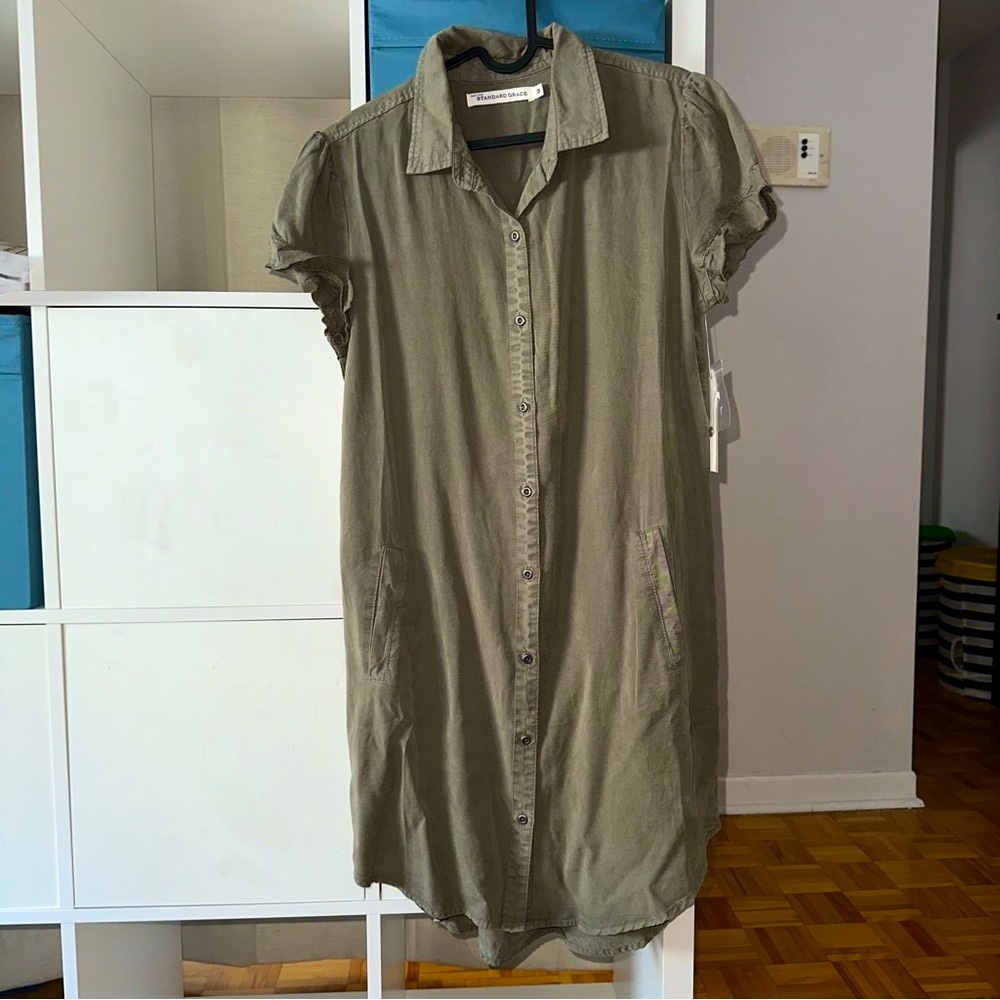 Casual Olive Green Shirt Dress
